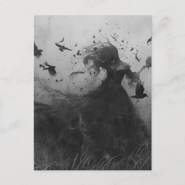 Woman and Birds Black and White Postcard (Front)