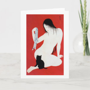 Woman and Black Kitten, Takahashi Shotei Card