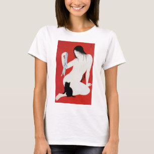 Woman and Black Kitten, Takahashi Shotei T-Shirt