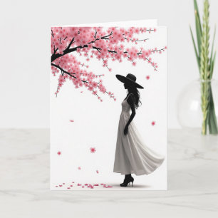 Woman And Blossoms Greeting Card