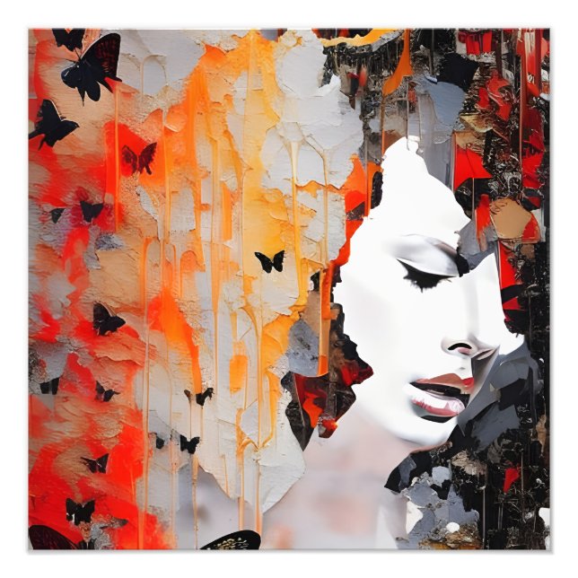  Woman and Butterflies Messy Painting Photo Print (Front)