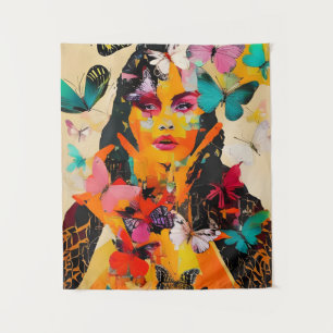 Woman and Butterflies Mixed Media Tapestry