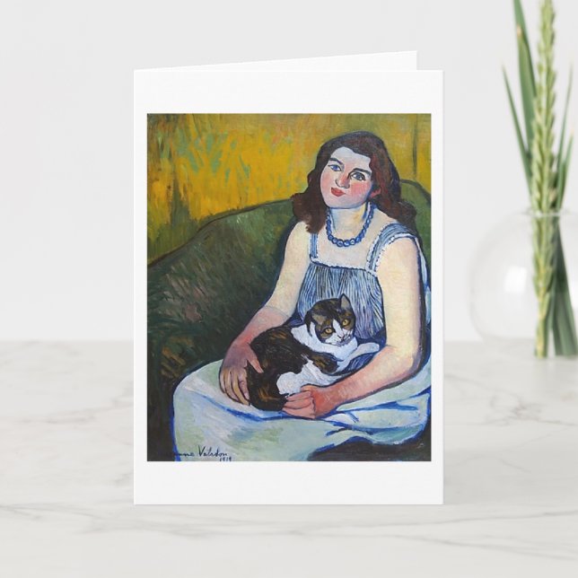 Woman and Cat, Suzanne Valadon Card (Front)