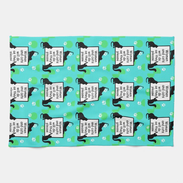 Woman and Cats will do as they Please Tea Towel (Horizontal)