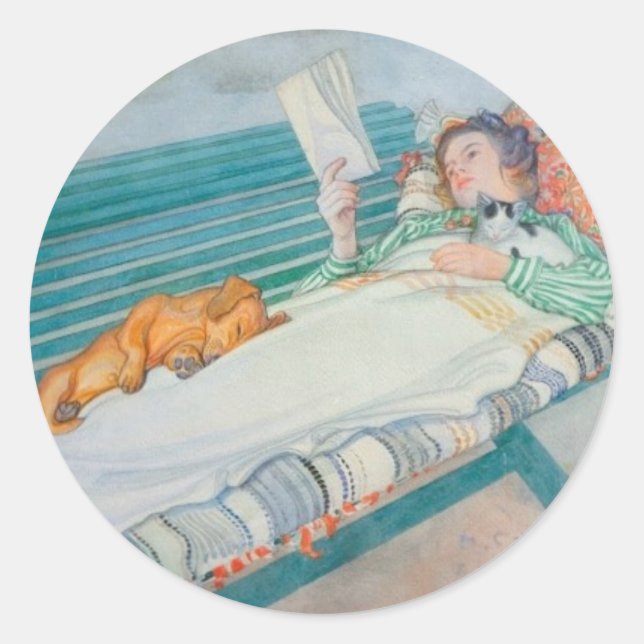 Woman and Dog on a Bench Classic Round Sticker (Front)