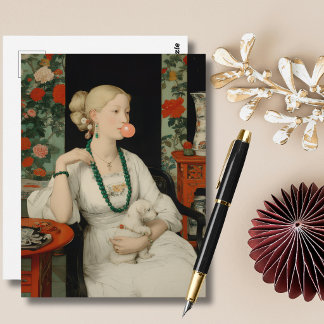 Woman and Dog Pink Bubble Gum Bubble Colourful Postcard