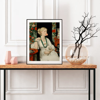 Woman and Dog Pink Bubble Gum Bubble Colourful Poster