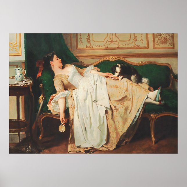 Woman and Dog Vintage Portrait Art Poster (Front)