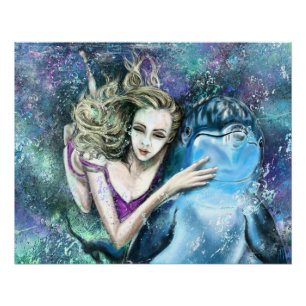 Woman and Dolphin Friends Poster - Painting