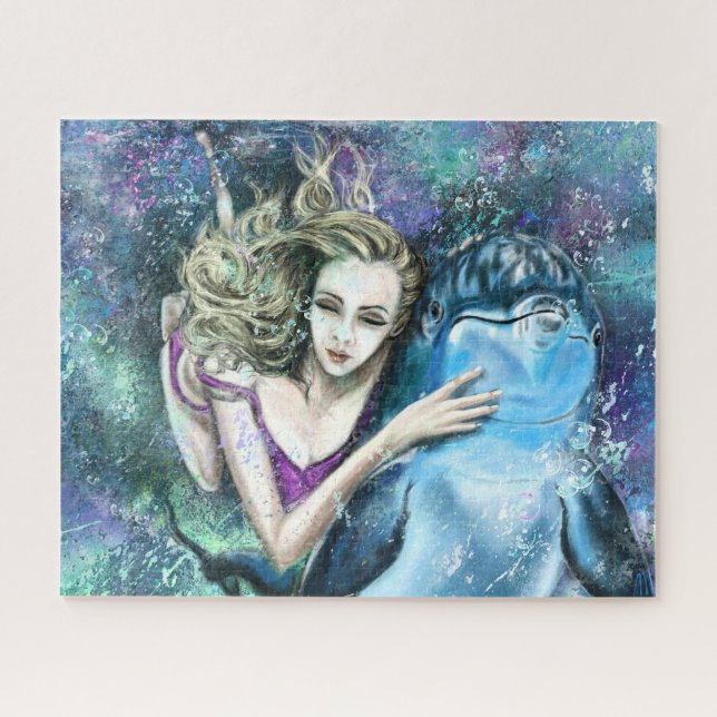 Woman and Dolphin Friends Puzzle - Painting (Horizontal)