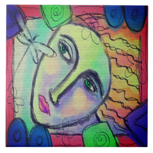 Woman and Dragonfly Abstract Art Tile