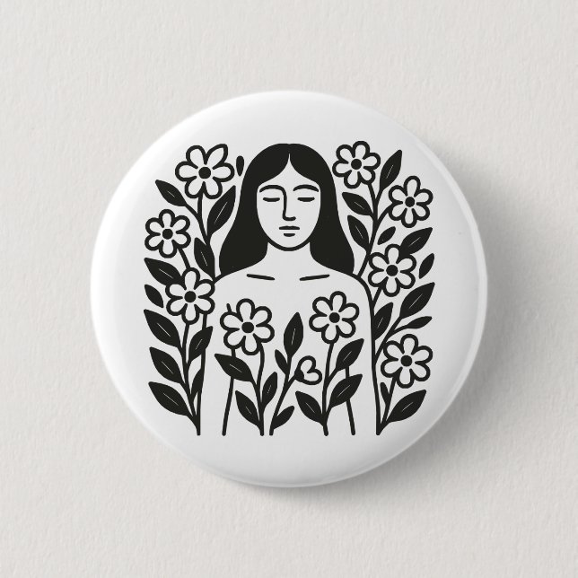 Woman And Flowers 6 Cm Round Badge (Front)