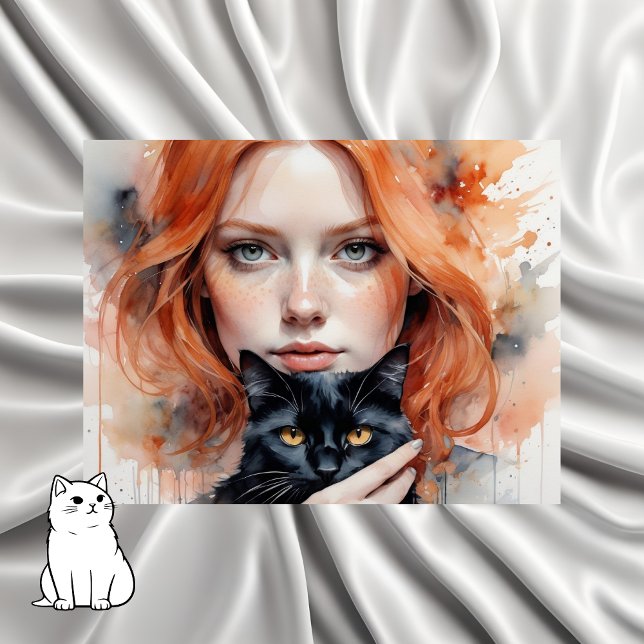 Woman and her black cat, Postcrossing Postcard (Creator Uploaded)