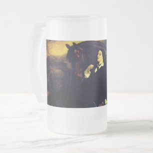 Woman and Horse Frosted Glass Beer Mug