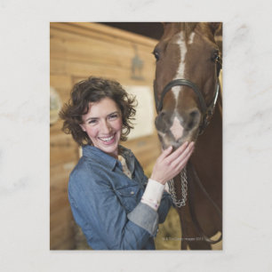 Woman and horse postcard
