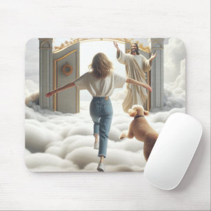 Woman and Labradoodle At Heaven's Gate Mouse Mat