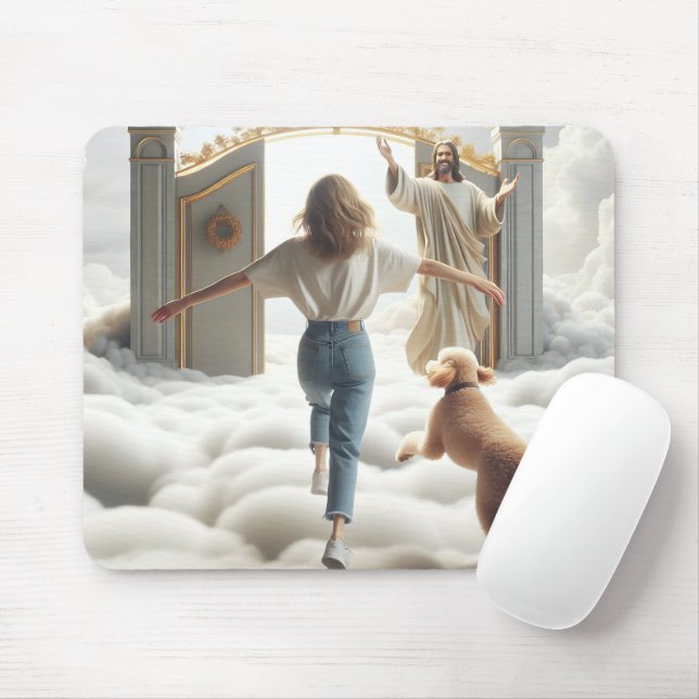 Woman and Labradoodle At Heaven's Gate Mouse Mat (With Mouse)