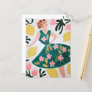 Woman and Lemons and Flowers Postcard