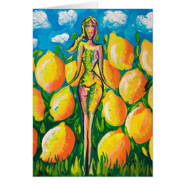 Woman and Lemons Blank Inside Greeting Card (Front)