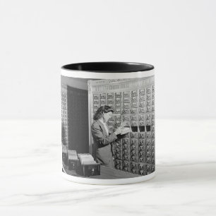Woman and Library Card Catalogue Vintage Mug