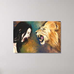 Woman and Lion Scream Canvas Print - Painting