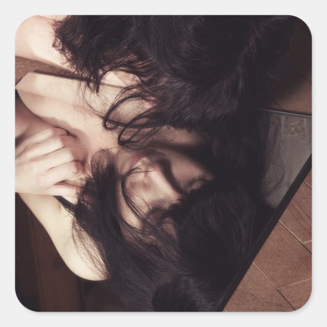 Woman and mirror square sticker (Front)
