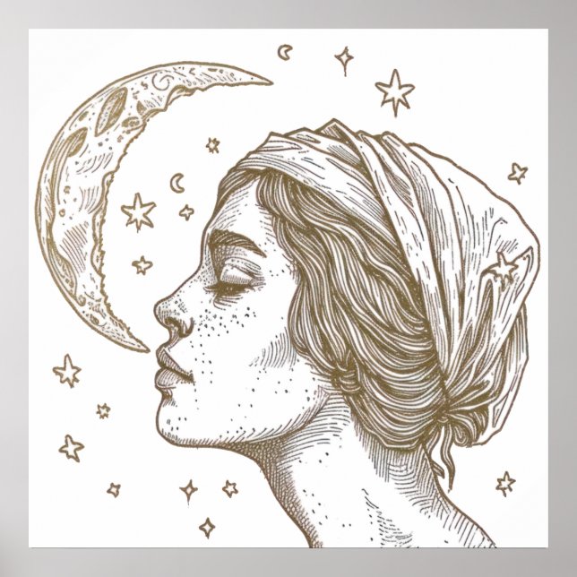 Woman and moon drawing poster (Front)