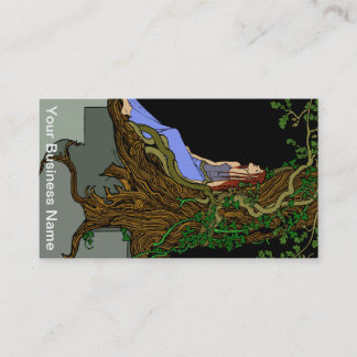 Woman and Oak Tree Coloured Classic Illustration Business Card