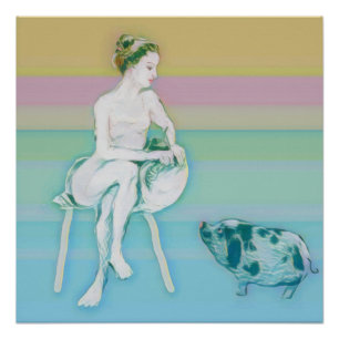 Woman and Pig Poster