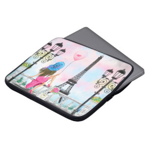 Woman and Pink Balloon In Paris Laptop Sleeve