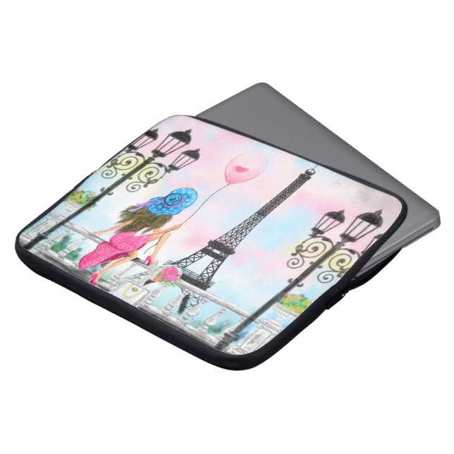 Woman and Pink Balloon In Paris Laptop Sleeve (Front Top)