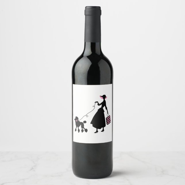 Woman and Poodle Wine Label (Front)