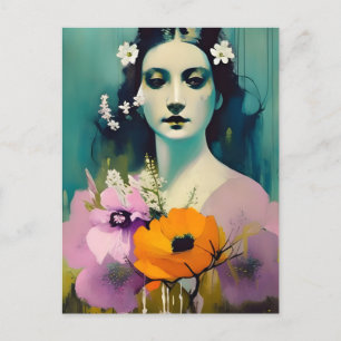 Woman and Poppy Flowers Postcard
