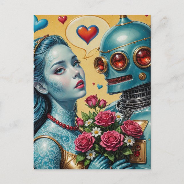 Woman and Robot in Love Postcard (Front)