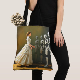 Woman and Robots Tote Bag
