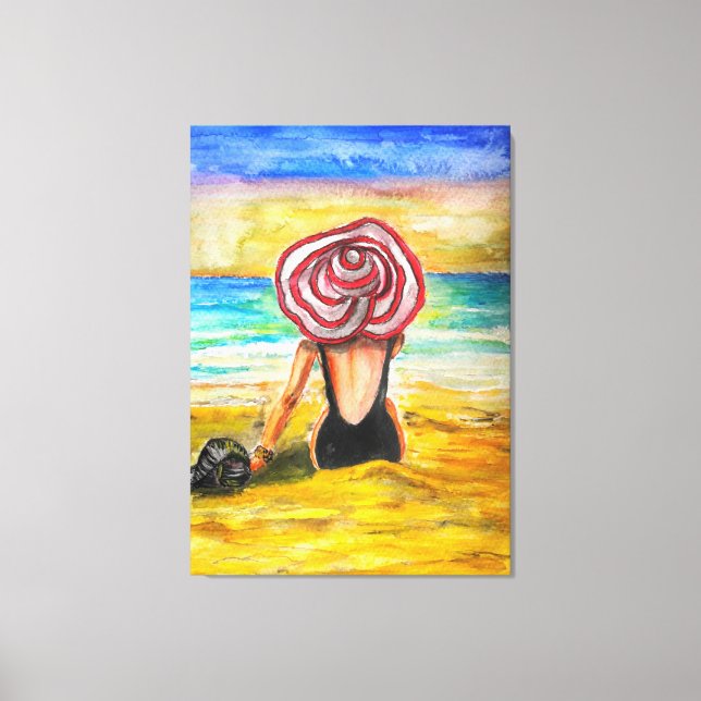 Woman and Sea Canvas Print - Painting Art (Front)