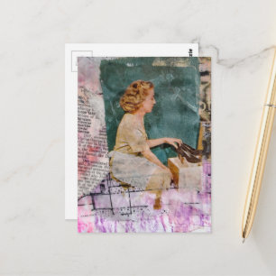 Woman and Shoes Mixed Media collage Postcard