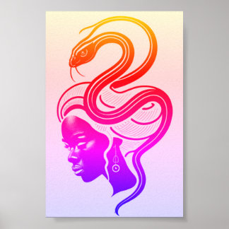 Woman and Snake in Symbiosis Poster