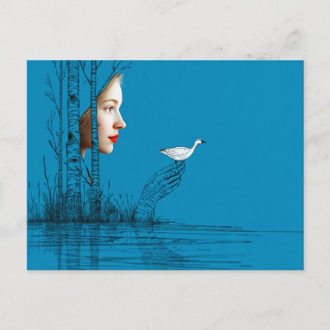 Woman and snow goose, minimalist line art invitation postcard (Front)