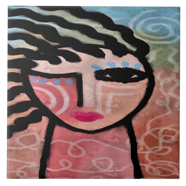 Woman and the Sun Abstract Digital Painting Tile (Front)