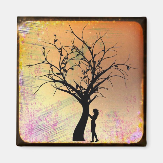 Woman and Tree Silhouette Megnat Magnet (Front)