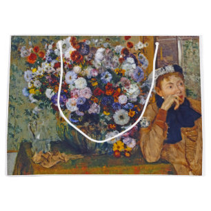 Woman and Vase of Flowers, Edgar Degas Large Gift Bag