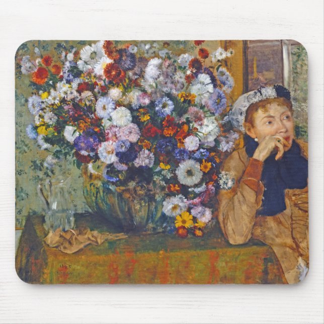 Woman and Vase of Flowers, Edgar Degas Mouse Mat (Front)