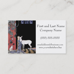 Woman and White Fawn Vintage Magic Witch Art Business Card