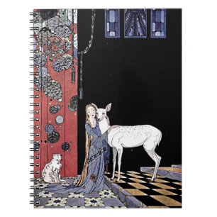 Woman and White Fawn Vintage Magic Witch Art Notebook