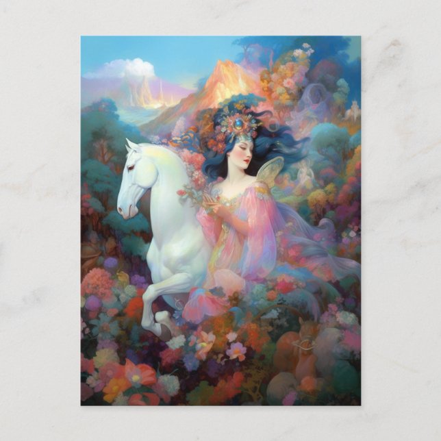 Woman And White Horse Fantasy Art Postcard (Front)