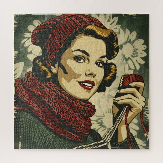 Woman and Yarn Vintage Jigsaw Puzzle (Vertical)