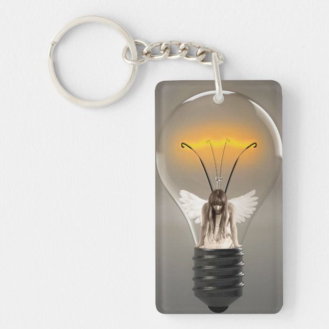 Woman Angel in Lightbulb Key Ring (Front)