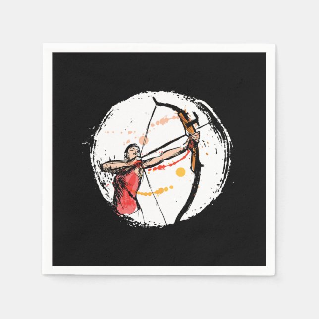 Woman Archer Archery Arrow Bow Bowman Shooting Gif Napkin (Front)