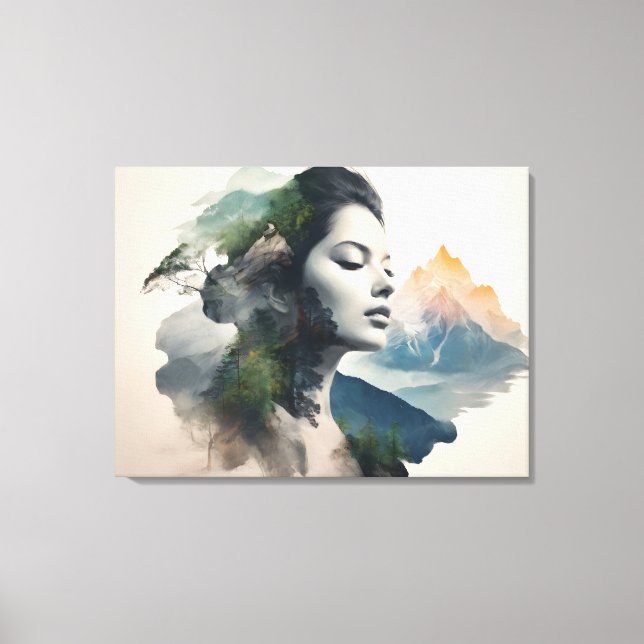 Woman art double exposure canvas print (Front)